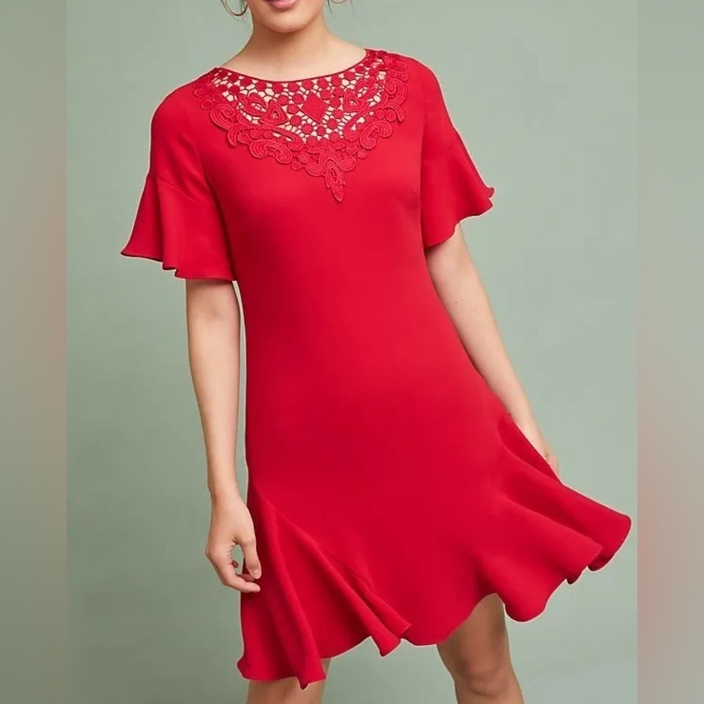 Anthropologie Shoshanna Ruby Ruffled-Sleeve Dress.